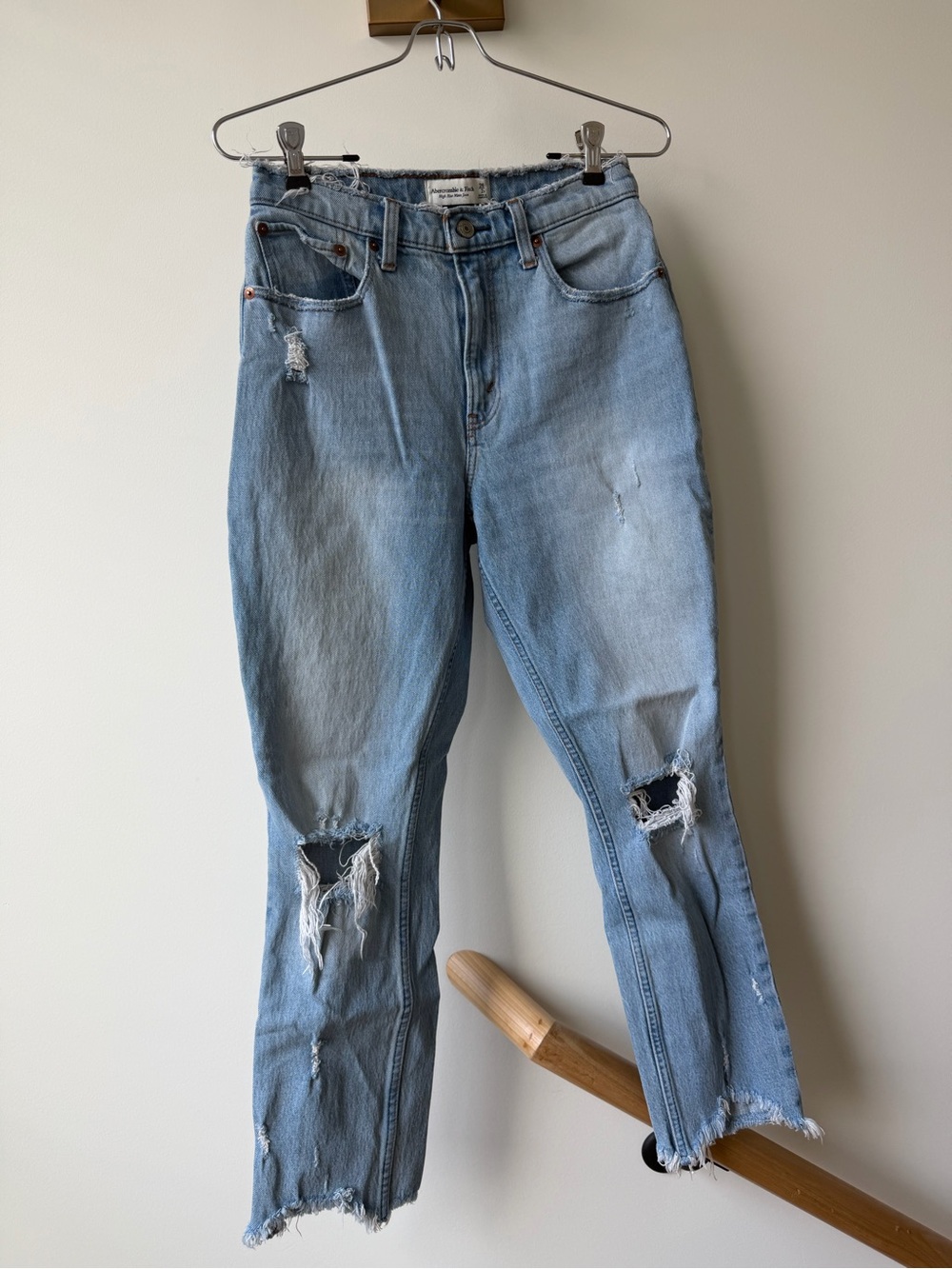 Abercrombie & Fitch Light Blue Distressed Straight-Leg Jeans